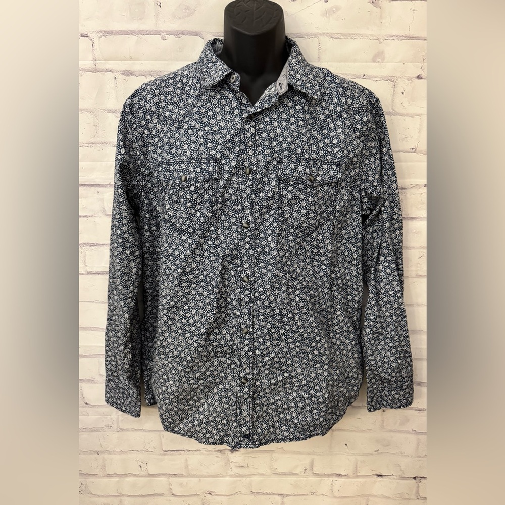 Moonshine Spirit Mens Viper Room Blue Floral Pearl Snap Western Shirt‎ Sz Large